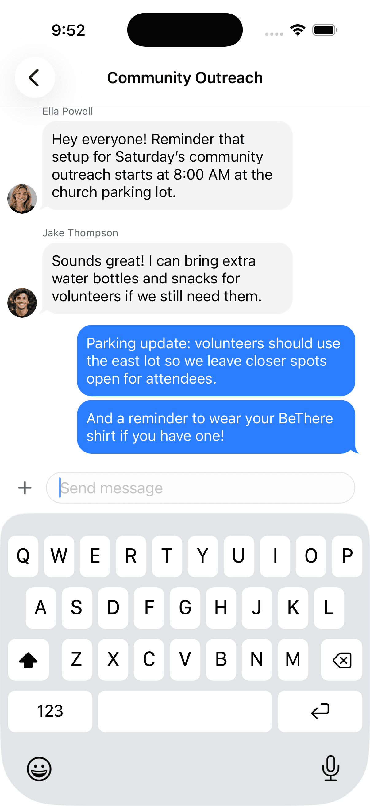 Screenshot of in-app messaging
